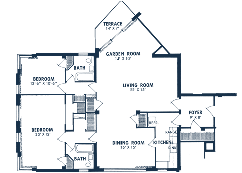Floor plan for 2 beds, 2 baths, 1715 sqft